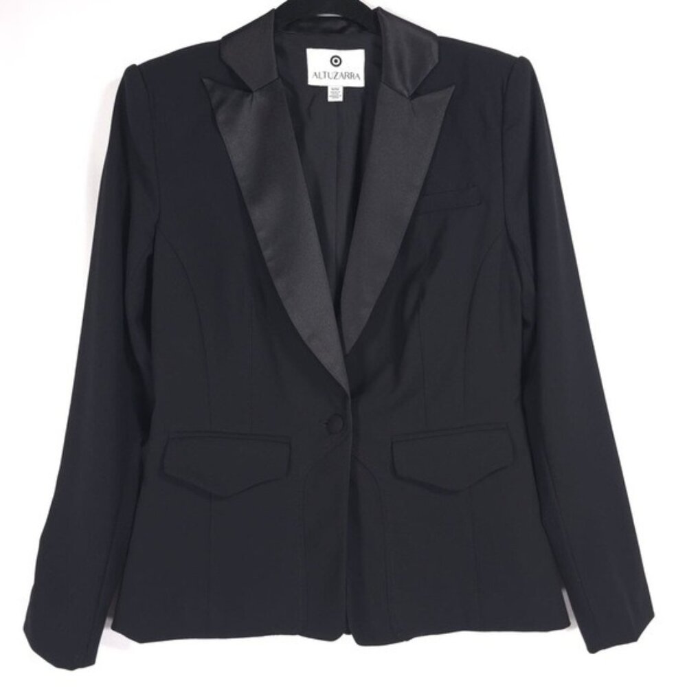 ALTUZARRA Target Women's Black Single‎ Breasted Blazer Satin Lapel MEDIUM